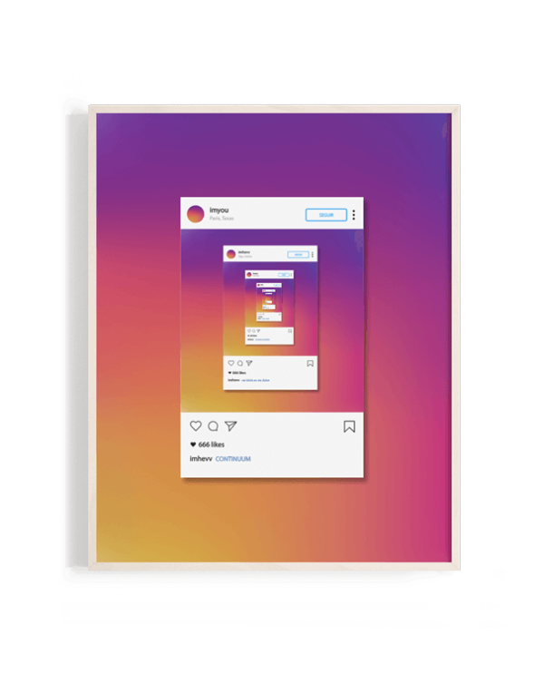 Los colores del degradado en el logotipo de instagram junto a un reflejo infinito de posts